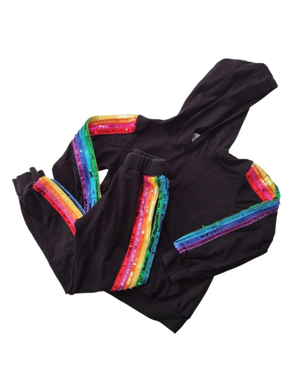 Lola and the Boys Sequin Rainbow Tracksuit 10 Black Altheisure Hoodie Pants